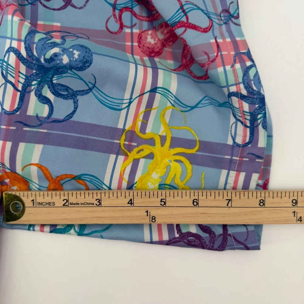 Peter Millar Swim Trunks Mens Small Blue Plaid Octopus Print Mesh Lined Shorts‎